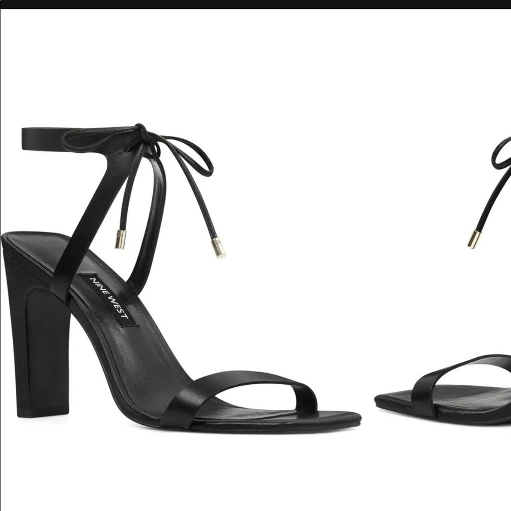 Nine West Black Leather Longitano Square Heel